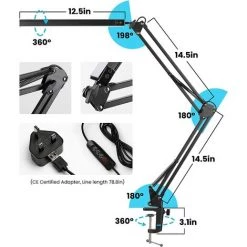 BEARSU Lampe De Bureau LED, 14W Lampe De Table Architecte Pliable Avec Pince, 10 Niveaux De Luminosité X 3 Modes De Couleur, Lampe De Table Réglable, Protection Des Yeux, 5V/2A CE Adaptateur Incluse -Lampe Soldes Boutique 37981895 5