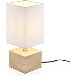 BEARSU Lampe De Chevet Decoration Moderne, [E14 Ampoule Inclus] Atmosphère Esthétique Lampe De Table Lecture Soin Pour Les Yeux En Bois Nature Eclairage De Chambre Salle (BLANC)