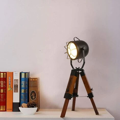 SENDERPICK Lampe De Bureau En Bois à Trois Pieds - Rétro - Lampe De Bureau Industrielle - Lampe Sur Pied - Décoration Créative - Éclairage E27 2 SENDERPICK Lampe De Bureau En Bois à Trois Pieds - Rétro - Lampe De Bureau Industrielle - Lampe Sur Pied - Décoration Créative - Éclairage E27 – Image 2