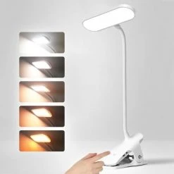 ABCRITAL Lampe De Bureau Led Sans Fil, Lampe De Chevet Tactile 5 Couleurs&5 Intensité Réglables Lampe Led Cou Flexible 350°, Lampe De Lecture Lampe Liseuse Pour Lit, Blanc [Classe Énergétique A+++]