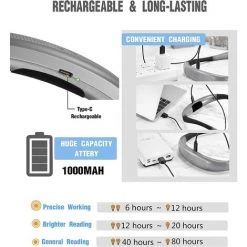 TRIOMPHE Lampe De Lecture De Cou Rechargeable, Lampe Pour Lecture Au Lit, 3 Couleurs, 6 Niveaux De Luminosité, Bras Pliables, Longue Durée De Vie, Parfaite Pour La Lecture,Le Tricot,la Réparation [Classe énergétique A++] -Lampe Soldes Boutique 39355084 3