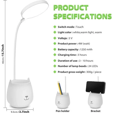 TRIOMPHE TRIO Lampe De Bureau LED, Avec Porte-stylo Support De Phone , Sans Fil, à Contrôle Tactile Lumière Ajustable Flexible USB Batterie Rechargeable, Convient Pour Chambre, Bureau, Enfant Garçon Fille 2 TRIOMPHE TRIO Lampe De Bureau LED, Avec Porte-stylo Support De Phone , Sans Fil, à Contrôle Tactile Lumière Ajustable Flexible USB Batterie Rechargeable, Convient Pour Chambre, Bureau, Enfant Garçon Fille – Image 2