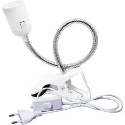 TRIOMPHE Spot E27 Pince Pour Lampe De Lecture Au Lit, AC 230V, Câble Douille Clipsable Avec Interrupteur, Lampe Pince E27 Clip Lampe Col De Cygne Flexible Pour Acquarium Plante Miroir (Blanc, Sans Ampoule)