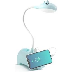 TRIOMPHE Lampe De Bureau Enfant, Lampe De Bureau LED Tactile Dimmable 3 Niveaux De Luminosité Rechargeable Animal Desk Lamp Sans Fil , Porte-Stylo Et Support - Bleu