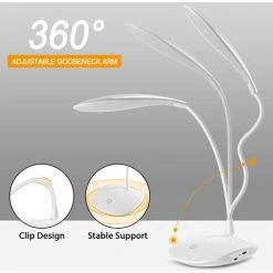 GUAZHUNIFR Lampe De Bureau à LED, Lampe De Lecture Led Pour Livre Avec Câble USB, 20 LED, 3 Niveaux De Luminosité, Flexible 360, Touch Control, Protection Des Yeux, Pour Apprendre, Lire -Lampe Soldes Boutique 41019483 4