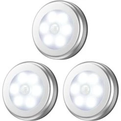 Rails De Spots Lampe Détecteur De Mouvement, Lampe LED Detecteur Placard, Lampe Escalier, Lampe D'armoire, Alimenté Par Batterie, Pour Escalier, Armoires, Placards, Facilité D'installation - 3 Pack, Argent GrooFoo