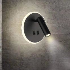 ABCRITAL Feux De Chevet Led Lampe Murale Hotel Intérieur Lumières Mural Lit Lampe Murale Couloir Avec Interrupteur Noir 3W + 9W (Rond)