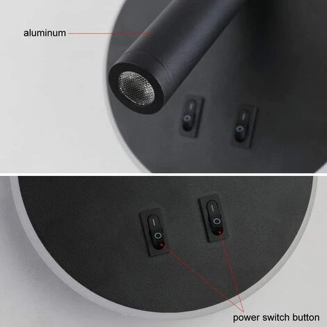 ABCRITAL Feux De Chevet Led Lampe Murale Hotel Intérieur Lumières Mural Lit Lampe Murale Couloir Avec Interrupteur Noir 3W + 9W (Rond) 3 ABCRITAL Feux De Chevet Led Lampe Murale Hotel Intérieur Lumières Mural Lit Lampe Murale Couloir Avec Interrupteur Noir 3W + 9W (Rond) – Image 3