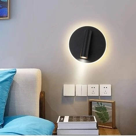 ABCRITAL Feux De Chevet Led Lampe Murale Hotel Intérieur Lumières Mural Lit Lampe Murale Couloir Avec Interrupteur Noir 3W + 9W (Rond) 4 ABCRITAL Feux De Chevet Led Lampe Murale Hotel Intérieur Lumières Mural Lit Lampe Murale Couloir Avec Interrupteur Noir 3W + 9W (Rond) – Image 4