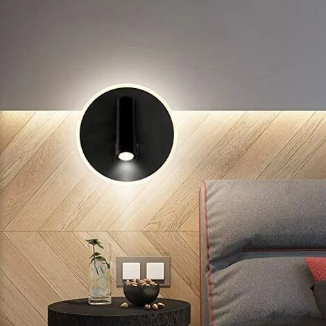 ABCRITAL Feux De Chevet Led Lampe Murale Hotel Intérieur Lumières Mural Lit Lampe Murale Couloir Avec Interrupteur Noir 3W + 9W (Rond) 5 ABCRITAL Feux De Chevet Led Lampe Murale Hotel Intérieur Lumières Mural Lit Lampe Murale Couloir Avec Interrupteur Noir 3W + 9W (Rond) – Image 5