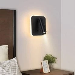 ABCRITAL Feux De Chevet Led Lampe Murale Hotel Intérieur Lumières Mural Lit Lampe Murale Couloir Avec Interrupteur Noir 3W + 10W (Carré) -Lampe Soldes Boutique 41468846 3