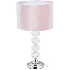 Relaxdays Lampe De Chevet, Velours Et Cristal, HxD : 47 X 26 Cm, Douille E14, Table, éclairage Indirect, Chambre, Rose