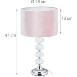 Relaxdays Lampe De Chevet, Velours Et Cristal, HxD : 47 X 26 Cm, Douille E14, Table, éclairage Indirect, Chambre, Rose -Lampe Soldes Boutique 42006945 5
