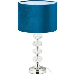 Relaxdays Lampe De Chevet, Velours Et Cristal, HxD : 47 X 26 Cm, Douille E14, Table, éclairage Indirect, Chambre, Bleu