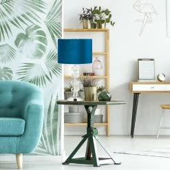 Relaxdays Lampe De Chevet, Velours Et Cristal, HxD : 47 X 26 Cm, Douille E14, Table, éclairage Indirect, Chambre, Bleu -Lampe Soldes Boutique 42006950 3