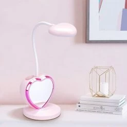 GUAZHUNIFR LED Lampe De Bureau Filles, Lampe De Table Agréable Pour Les Yeux Avec Porte-stylo, Port USB Rechargeable, 2 Températures De Couleur Pour Adolescents Garçons étudiants, Rose