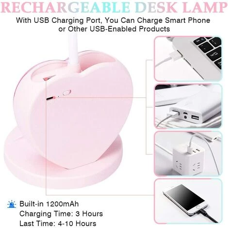 GUAZHUNIFR LED Lampe De Bureau Filles, Lampe De Table Agréable Pour Les Yeux Avec Porte-stylo, Port USB Rechargeable, 2 Températures De Couleur Pour Adolescents Garçons étudiants, Rose 4 GUAZHUNIFR LED Lampe De Bureau Filles, Lampe De Table Agréable Pour Les Yeux Avec Porte-stylo, Port USB Rechargeable, 2 Températures De Couleur Pour Adolescents Garçons étudiants, Rose – Image 4