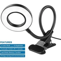 TANABATA USB Lampe De Chevet, 7W Lampe De Bureau, Lampe à Pince, 3 Couleur Et 10 Luminosité Réglable, Lampe Clip De Lit/Bureau/Chevet/Lecture Pour Livre (Noir) -Lampe Soldes Boutique 42414798 4