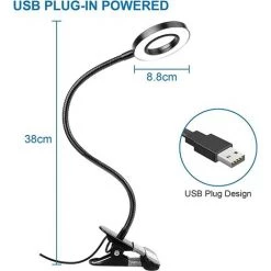 TANABATA USB Lampe De Chevet, 7W Lampe De Bureau, Lampe à Pince, 3 Couleur Et 10 Luminosité Réglable, Lampe Clip De Lit/Bureau/Chevet/Lecture Pour Livre (Noir) -Lampe Soldes Boutique 42414798 5