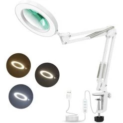 Loupe Lampe De Bureau Avec Bras Pivotant Réglable, 64 LED Grande Loupe Loupe Lampe Avec 3 Modes De Couleur Pour La Lecture De Table De Bureau Artisanat Ou établi GrooFoo