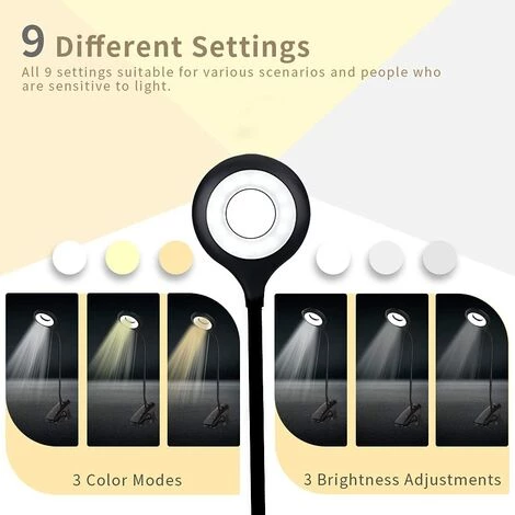 BEARSU Lampe De Bureau LED Sans Fil Rechargeable, Lampe De Lecture Pour Livre Avec 28 LEDs, 3 Couleur Et 3 Intensité Variable, Lampe Pince Pour Lit, Lampe De Chevet Tactile Pour Enfant, Noir 2 BEARSU Lampe De Bureau LED Sans Fil Rechargeable, Lampe De Lecture Pour Livre Avec 28 LEDs, 3 Couleur Et 3 Intensité Variable, Lampe Pince Pour Lit, Lampe De Chevet Tactile Pour Enfant, Noir – Image 2