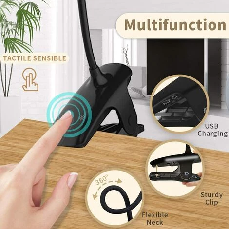 BEARSU Lampe De Bureau LED Sans Fil Rechargeable, Lampe De Lecture Pour Livre Avec 28 LEDs, 3 Couleur Et 3 Intensité Variable, Lampe Pince Pour Lit, Lampe De Chevet Tactile Pour Enfant, Noir 5 BEARSU Lampe De Bureau LED Sans Fil Rechargeable, Lampe De Lecture Pour Livre Avec 28 LEDs, 3 Couleur Et 3 Intensité Variable, Lampe Pince Pour Lit, Lampe De Chevet Tactile Pour Enfant, Noir – Image 5