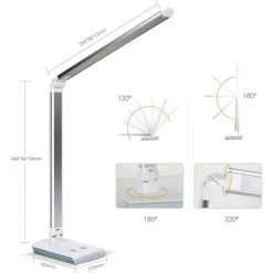 PEDY LED Lampe De Bureau Pliable Et Tactile 10W, 4 Modes De Couleur Réglables, Bras Ajustable, Avec Chargeur, Pour Travail, Lecture, Argent 9 PEDY LED Lampe De Bureau Pliable Et Tactile 10W, 4 Modes De Couleur Réglables, Bras Ajustable, Avec Chargeur, Pour Travail, Lecture, Argent -Lampe Soldes Boutique 43365619 5
