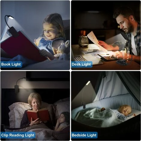 GUAZHUNIFR Lampe De Lecture LED, Pince Lampe Livre Pour Lecture Nocturne Voyages,Rechargeable Liseuse Lampe 5 LED, 360° Cou Flexible Liseuse,Guazhuni 4 GUAZHUNIFR Lampe De Lecture LED, Pince Lampe Livre Pour Lecture Nocturne Voyages,Rechargeable Liseuse Lampe 5 LED, 360° Cou Flexible Liseuse,Guazhuni – Image 4