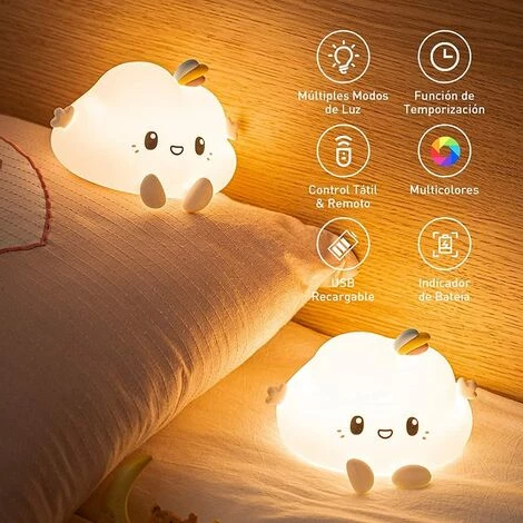 Veilleuse Enfant,Veilleuse Bebe LED Lumineuse Prise Electrique,Veilleuse Lumineux Nuage USB Rechargeable Tactile Adulte Fille Garcon,Lampe Portable Nuit Chevet Enfant,Lampe Silicone 7 Couleurs 1pcs Irisfr(Dessin Animé) 5 Veilleuse Enfant,Veilleuse Bebe LED Lumineuse Prise Electrique,Veilleuse Lumineux Nuage USB Rechargeable Tactile Adulte Fille Garcon,Lampe Portable Nuit Chevet Enfant,Lampe Silicone 7 Couleurs 1pcs Irisfr(Dessin Animé) – Image 5