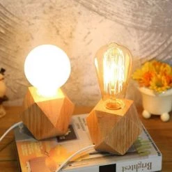 Petite Lampe De Table Lampe De Chevet Avec Base En Bois Diamant à Côté De La Lampe, E27 Parfait Pour Chambre à Coucher, Salon Ou Bureau，Irisfr (sans Ampoule， 2 Pièces ) -Lampe Soldes Boutique 44400376 5