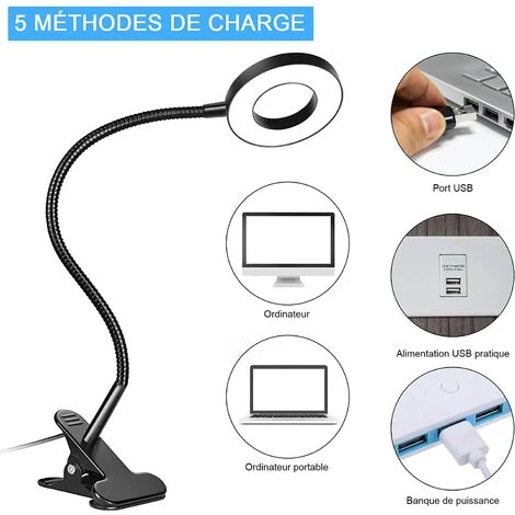 Lampe De Bureau Avec Clip Lumineux 48LED ,3 Modes D’éclairage Et 10 Niveaux De Luminosité Lampe Pince De Lecture Pour Livre,Irisfr(1pcs,le Noir) 5 Lampe De Bureau Avec Clip Lumineux 48LED ,3 Modes D’éclairage Et 10 Niveaux De Luminosité Lampe Pince De Lecture Pour Livre,Irisfr(1pcs,le Noir) – Image 5