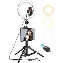 Anneau Lumineux Avec Support, Kit D'éclairage Vidéo Pour Trépied Lumineux Annulaire LED 10" Avec Support Lumineux Réglable De 134 Cm, Support Pour Téléphone/table Jmax