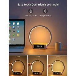 ELLE Lampe De Chevet LED, Lampe De Bureau Lampe De Nuit 3 Niveaux De Luminosite Et Chargeur Sans Fil Lampe De L’horloge Lampe De Reveil Et Tactile Sensible Charge USB -Lampe Soldes Boutique 44832531 3
