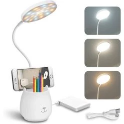 HIASDFLS Lampe De Bureau Led, Avec Porte-Stylo Support De Phone , Sans Fil, À Contrôle Tactile Lumière Ajustable Flexible Usb Batterie Rechargeable, Convient Pour Chambre, Bureau, Enfant Garçon Fille