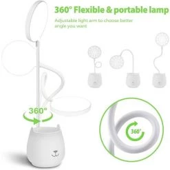 HIASDFLS Lampe De Bureau Led, Avec Porte-Stylo Support De Phone , Sans Fil, À Contrôle Tactile Lumière Ajustable Flexible Usb Batterie Rechargeable, Convient Pour Chambre, Bureau, Enfant Garçon Fille -Lampe Soldes Boutique 46174869 4