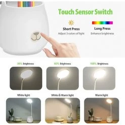 HIASDFLS Lampe De Bureau Led, Avec Porte-Stylo Support De Phone , Sans Fil, À Contrôle Tactile Lumière Ajustable Flexible Usb Batterie Rechargeable, Convient Pour Chambre, Bureau, Enfant Garçon Fille -Lampe Soldes Boutique 46174869 5