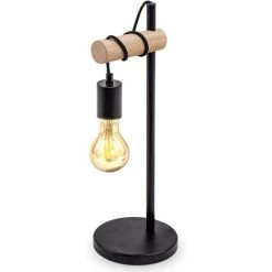 COMELY Lampe De Table, Design Rétro Lampe De Lecture, Bois & Métal, éclairage Du Bureau Et De La Chambre, Lampe De Chevet,pour Ampoule LED E27 10W Max (non Incluse) (Noir)