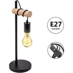 COMELY Lampe De Table, Design Rétro Lampe De Lecture, Bois & Métal, éclairage Du Bureau Et De La Chambre, Lampe De Chevet,pour Ampoule LED E27 10W Max (non Incluse) (Noir) -Lampe Soldes Boutique 46385517 3