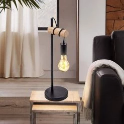 COMELY Lampe De Table, Design Rétro Lampe De Lecture, Bois & Métal, éclairage Du Bureau Et De La Chambre, Lampe De Chevet,pour Ampoule LED E27 10W Max (non Incluse) (Noir) -Lampe Soldes Boutique 46385517 4