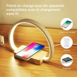 SUPERMARKET Lampe De Chevet Chargeur Sans Fil, Lampe De Table Tactile Avec Port USB, Lampe De Bureau LED Avec 3 Niveaux De Luminosié Et Gradation Continue Pour Lecture, Le Chevet, La Chambre, Le Salon, Le Bureau，Superma -Lampe Soldes Boutique 46463020 5