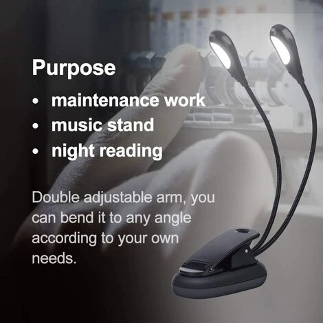 LONGZIMING Lampe Pupitre Musique, 6 LED / 8 LED Mini Lampe à Double Tête Lampe Réglable à Pince Avec Câble USB Pour Lecture/Livre/Table/Chevet 3 LONGZIMING Lampe Pupitre Musique, 6 LED / 8 LED Mini Lampe à Double Tête Lampe Réglable à Pince Avec Câble USB Pour Lecture/Livre/Table/Chevet – Image 3