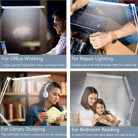Lampe De Bureau LED à Pince,12W Lamp De Bureau Architecte Avec Clamp, Atténuation Et Température De Couleur Réglable, Bras Pivotant En Métal, LED Protection Des Yeux(Noir),Starlight 5 Lampe De Bureau LED à Pince,12W Lamp De Bureau Architecte Avec Clamp, Atténuation Et Température De Couleur Réglable, Bras Pivotant En Métal, LED Protection Des Yeux(Noir),Starlight – Image 5