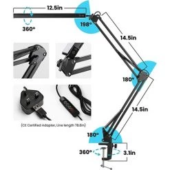 ALMI Lampe De Bureau LED, 14W Lampe De Table Architecte Pliable Avec Pince, 10 Niveaux De Luminosité X 3 Modes De Couleur, Lampe De Table Réglable, Protection Des Yeux -Lampe Soldes Boutique 47207237 5