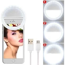 Kueatily Selfie Ring Light, Anneaux Lumineux De Selfie Avec Lumière LED Pour Caméra, Rechargeable 36 LED Comble-lumière, 3 Niveaux De Luminosité Réglable Lumière Vidéo, Lumière De Nuit Pour Smartphone -Lampe Soldes Boutique 48527368 5