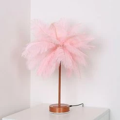 COMELY Lampe De Chevet LED, Forme Pissenlit, Fil De Cuivre, Plume Rose Romantique