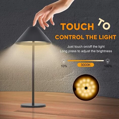 GREADEN Lampe De Table LED,Bureau De Contrôle Tactile 4000mAh 3000k Rechargeable IP54 Étanche USB , Lampe De Chevet Éclairage Pour Intérieur & Extérieur (Noir) - Noir 2 GREADEN Lampe De Table LED,Bureau De Contrôle Tactile 4000mAh 3000k Rechargeable IP54 Étanche USB , Lampe De Chevet Éclairage Pour Intérieur & Extérieur (Noir) - Noir – Image 2
