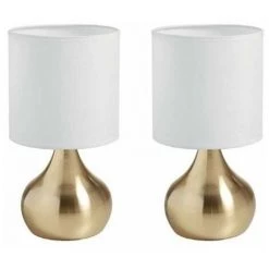 MILLUMINE 2 Lampes De Chevet Tactile IDA En Laiton Mat Et Abat-jour Blanc - Doré