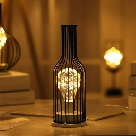 COMELY Veilleuse Rétro En Fer, Lampe De Table Créative Bouteille De Vin, Lampe De Nuit En Fil De Cuivre Pour Home Restaurant Hotel Piles Non Incluses 1 COMELY Veilleuse Rétro En Fer, Lampe De Table Créative Bouteille De Vin, Lampe De Nuit En Fil De Cuivre Pour Home Restaurant Hotel Piles Non Incluses