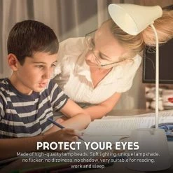 ELLE Lampe De Bureau LED à Intensité Variable - 24 LED - 3 Niveaux De Luminosité Pour Les Yeux - Rechargeable Par USB - Interrupteur Tactile - Lampe De Bureau Pour Enfants - Lecture, Apprentissage - Blanc -Lampe Soldes Boutique 51602655 5