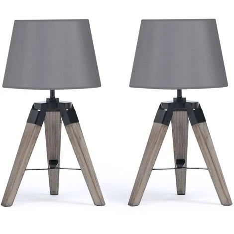 IDMARKET Lot De 2 Lampes De Chevet D'appoint HILDA Sur Pied En Bois Foncé Grises - Gris 2 IDMARKET Lot De 2 Lampes De Chevet D'appoint HILDA Sur Pied En Bois Foncé Grises - Gris – Image 2